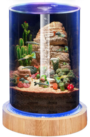 Lemazy Aquariums, Fish Tank with LED Color Light, Silent air Pump, and Self-Cleaning, Desktop Small Fish Tank for Goldfish, Betta Fish, Aquarium Starter Kits, No Need to Change The Water,8.86"x6.7"