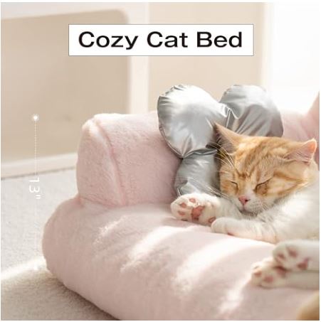 Pet Couch Bed, Washable Cat Beds for Medium Small Dogs & Cats (Pink)