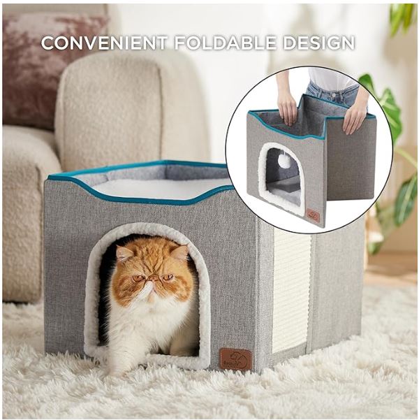 Bedsure Cat Beds for Indoor Cats - Large Cat Cave for Pet Cat House-GREY ONLY