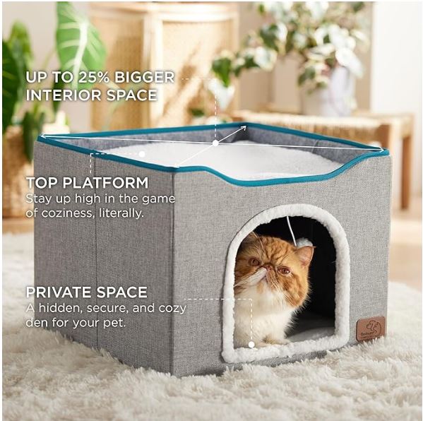 Bedsure Cat Beds for Indoor Cats - Large Cat Cave for Pet Cat House-GREY ONLY