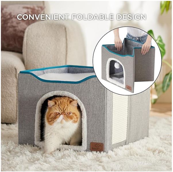 Bedsure Cat Beds for Indoor Cats - Large Cat Cave for Pet Cat House-GREY ONLY