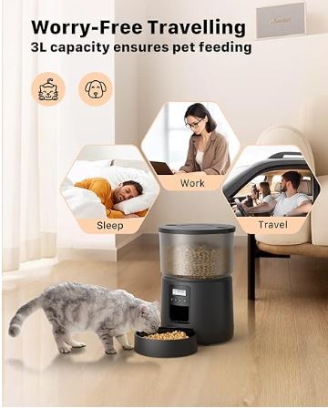 BEMOONY Automatic Cat Feeder, Cat Food Dispenser with 1-6 Meals, Customized Feeding Schedule for Cats & Dogs, BLACK