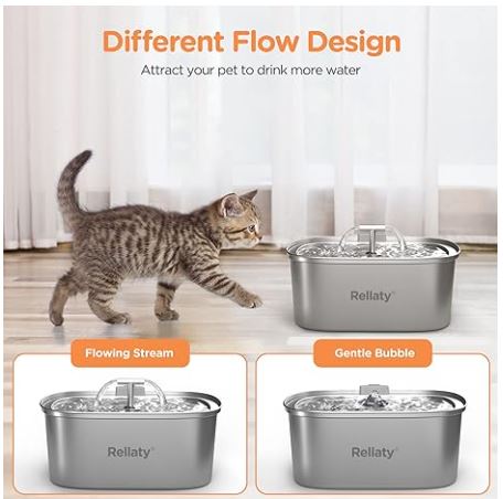 Cat Water Fountain Stainless Steel: 3.2L/108oz Pet Fountain Water Bowl Dog Drinking Dispenser Cat Feeding & Watering Supplies Animal Metal Kitty Spout for Cats Inside with 4 Replacement Filters