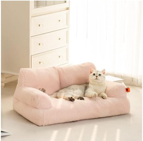 Pet Couch Bed, Washable Cat Beds for Medium Small Dogs & Cats (Pink)