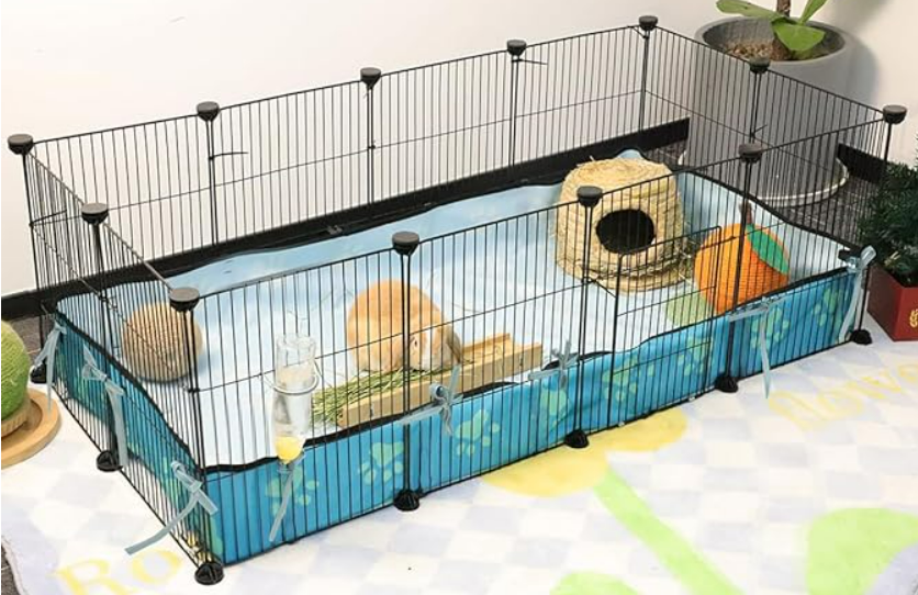 CHEGRON Guinea Pig Cages Expandable 4x2 C&C Cage Habitats for 2 Small Animal House Pet Puppy Playpen Indoor Rabbit Hedgehog Cage 12 Panels Metal Grids with PVC Liner, 48x24x16 inch