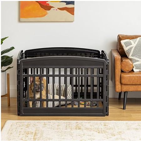 IRIS USA 24" Exercise 4-Panel Pet Dog Playpen, Black