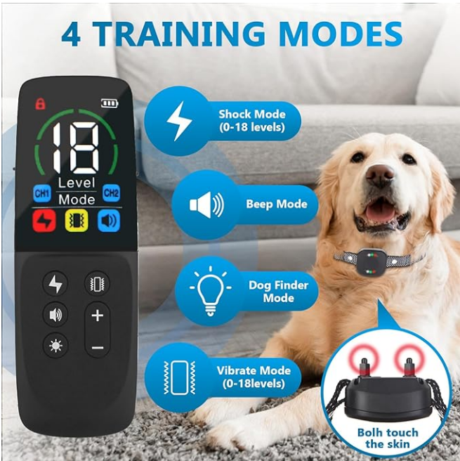 Dog Training Collar 2600FT Dog Bark Collar with Remote IP67 Waterproof Dog Shock Collar with 4 Training Modes, Security Lock, Rechargeable Electronic Collar for Large and Medium Dogs